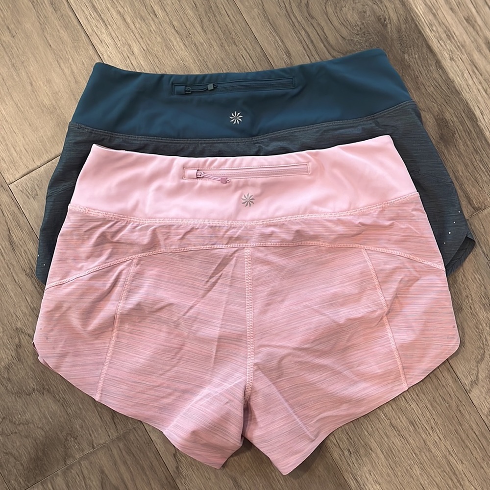 2 - ATHLETA Bundle run with it textured 3.5 inch shorts, Pink + Blue, size XS